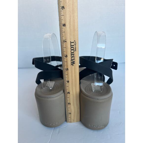 Crocs Brooklyn Black and Tan Criss Cross Ankle Strap Wedge Comfort Sandals Sz 10 - Picture 8 of 13